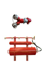 two different samples of modern fire extinguishing systems isolated on white background