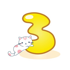 happy birthday card illustration vector background child graphic design number three baby shower  banner poster cat 