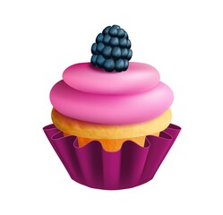 Realistic fruit cupcake. Isolated bakery element, biscuit with cream and berry. Sweet dessert, breakfast vector food. Illustration biscuit bakery tasty, sweet pastry cake