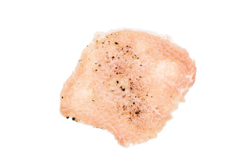 raw chopped pork meat with spice isolated on white background. above view. fresh meat slice cut out