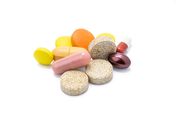 drugs isolated on white background. various pills and tablets cut out. pharmacy concept