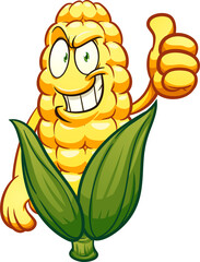 Corn cartoon character with thumbs up. Vector clip art illustration. All on a single layer.
