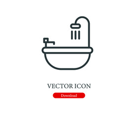 bathtub vector icon.  Editable stroke. Symbol in Line Art Style for Design, Presentation, Website or Apps Elements, Logo. Pixel vector graphics - Vector