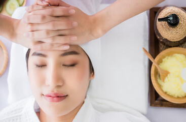 Beauty of lady getting face therapy in spa resort. Healthcare and beauty concept.