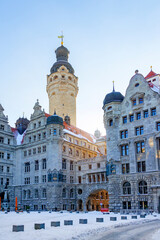 Neues Rathaus in Leipzig im Winter. 