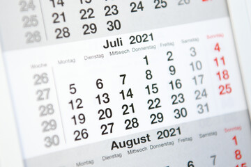 Calendar planner for the month July 2021