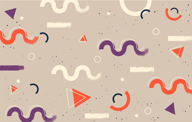 Creative abstract design decorated flat vector background with figures of geometric shapes texture. Colorful modern pattern with minimal design. Retro art for covers, banners, flyers and posters