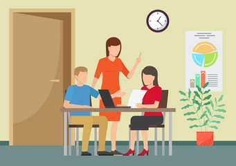 Meeting business people. Teamwork in office with laptop at a table. Businessmen discuss the company s business strategy. Successful project execution, colleagues analyze indicators together