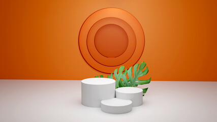 Abstract Background 3d rendering leaf white podium geometric,  for product placement 