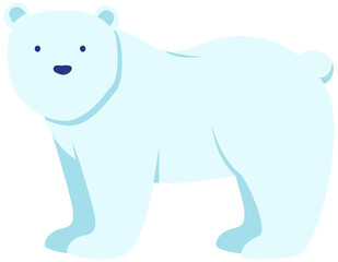 Walking or standing polar bear in arctic, side view. Wild animal living in antarctica vector illustration. Large mammal with white fur from north. Bear predator stands sideways on four legs and looks