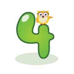 happy birthday card illustration vector background child graphic design number four baby shower  banner poster cat 