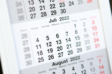 Calendar planner for the month July2022