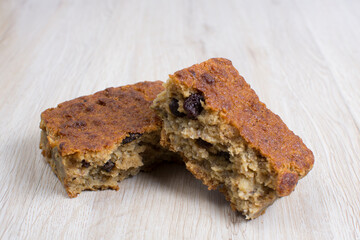 Fresh bakery on light wooden background