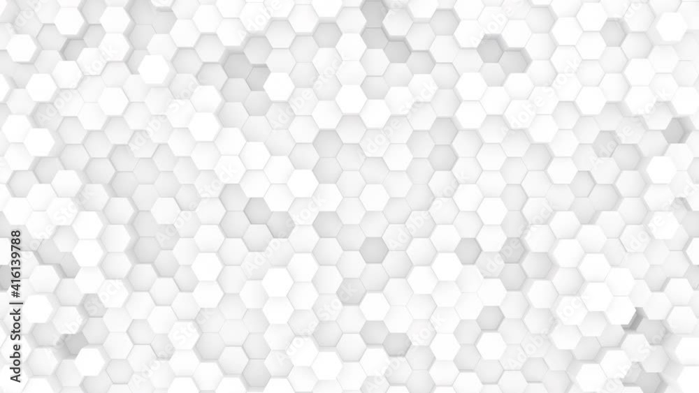 Poster abstract white background of moving hexagons. monochrome futuristic pattern in white and gray colors