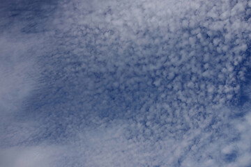 Pattern of evenly scattered small white clouds in a blue sky