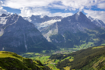 The Grindewald Valley in Switzerland on a sunny day