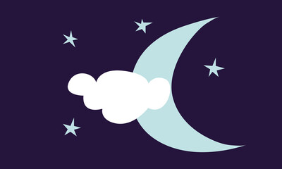 drawing of the moon surrounded by stars