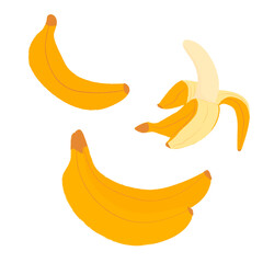 Fototapeta na wymiar Sat bananas. One banana, opened banana, two bananas. Vector flat illustration.