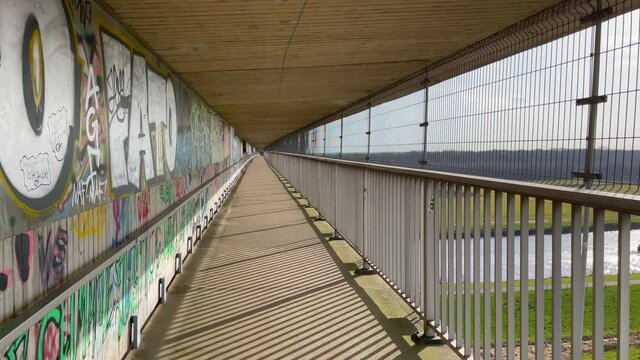 View from a bridge over the Hunte which runs under a motorway towards the city of Oldenburg