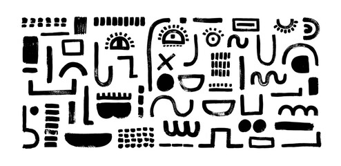 Set of abstract shapes. Face constructor elements, eyes, mouth,nose, ear. Modern art character. Brush stroke.