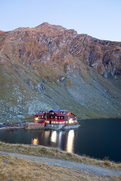 Overview of Balea Lac in the Făgăraș mountains, Romania early fall 