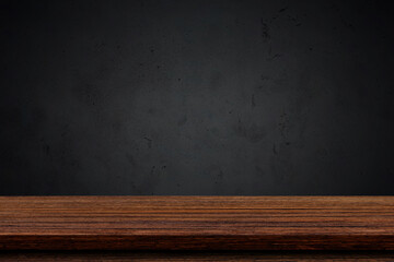 Empty wood table top with black background, Template mock up for display of product.