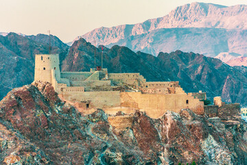 Fototapeta na wymiar Panoramic view of the Mutrah Fortress in Muscat, Oman.