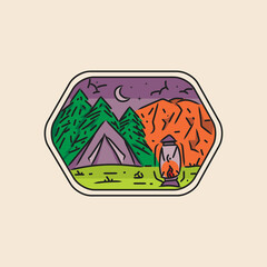 Illustration camping night in mountain badge and emblem design vector