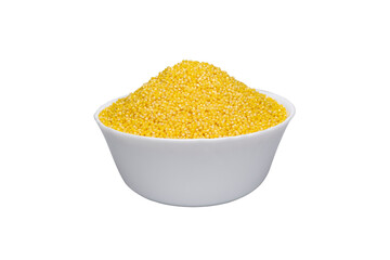 Bowl with millet isolated on white background.