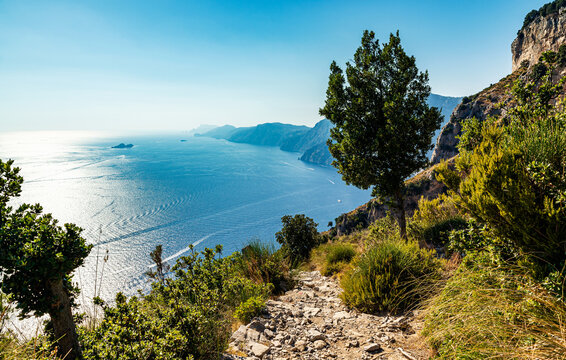 Amalfi Coast seen from the Path of the Gods. Positano, italy