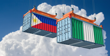 Freight containers with Philippines and Nigeria flag. 3D Rendering 
