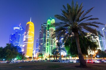 Doha City downtown, Qatar at night