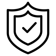 Shield icon. Shield with a checkmark in the middle Protection icon concept, Strong protection tick shield icon, Tick mark approved icon, Thin line shield outline icon vector illustration.