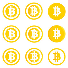 yellow golden color set of various flat design bitcoin vector, cryptocurrency, digital currency, btc 