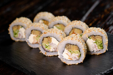 Sushi on a dark background