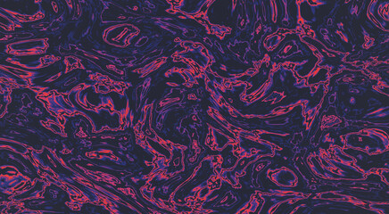 Red, blue colored swirls on a dark blue background. Procedural graphic designed as a 3D render, 3D illustration.