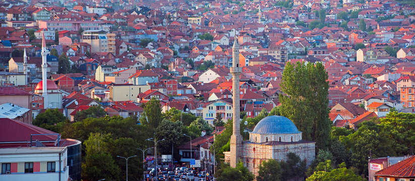 Cityscape Dominated By Sultan Mehmet Fatih Mosque, Pristina, Kosovo