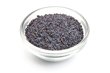 Dried poppy seeds, isolated on white background. High resolution image