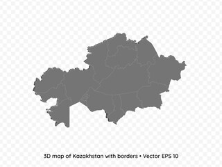 Obraz premium 3D map of Kazakhstan with borders isolated on transparent background, vector eps illustration