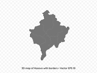 3D map of Kosovo with borders isolated on transparent background, vector eps illustration