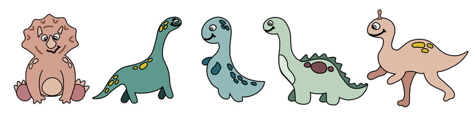 Cute nursery set with dino babies. Vector illustration