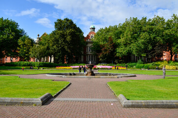 View of a small pond in the Saint Stephen's Green park in Dublin, Ireland
