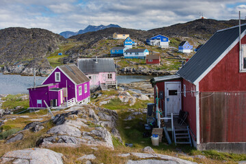 Greenland. Itilleq. Colorful houses dot the hillside. © Danita Delimont