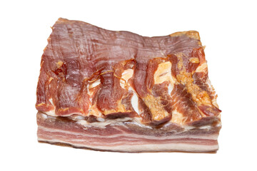 Smoked pork bacon isolated on white background