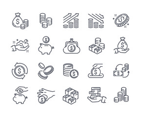 Collection of coins, money, earnings related icons
