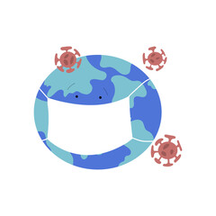 Earth with face mask on struggling from coronavirus
