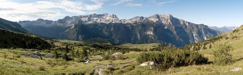 Fototapeta na wymiar the border ridge of the Kanin peak from the slopes of the Jôf di Montasio mountain in the Julian Alps in Italy