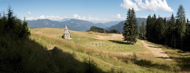 chapel on the northern slope of Mount Jof di Miezegnot in the Julian Alps in Italy