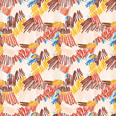 Abstract beige, brown and yellow scribble repeating pattern