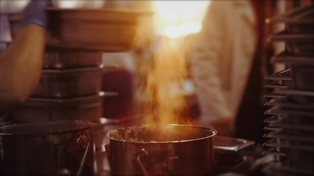 Hot Food In Stainless Steel Vessels For Delivery To The Hospital During A Pandemic